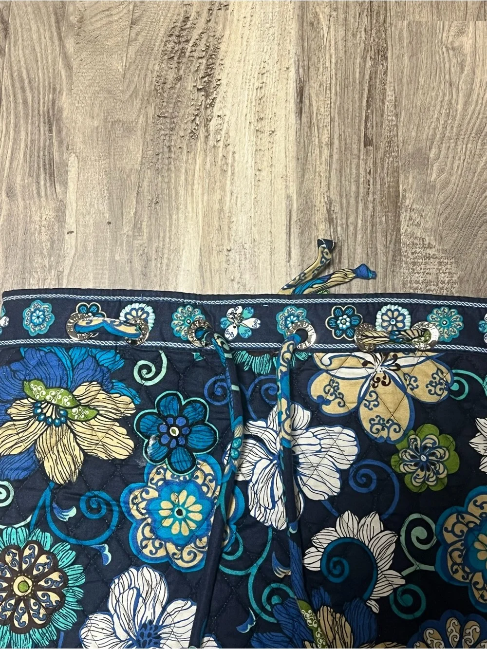 Vera Bradley Mod Floral Blue Drawstring Cinch Backpack Like New 13